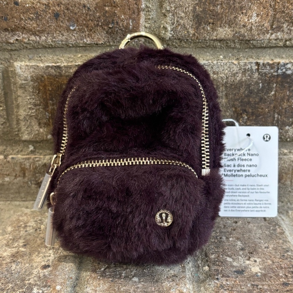 NWT Lululemon Everywhere Backpack Nano *Plush Fleece In Black Plum/Gold